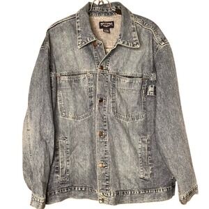 Vtg 90s Acid Wash Denim Jacket Relaxed Fit Men's Large Steve&Barrys Trucker Coat